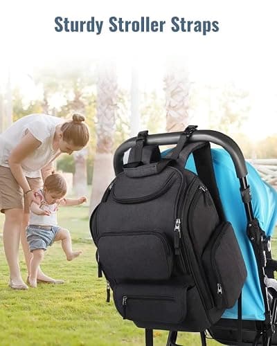 Mancro Diaper Bag Backpack, Multifunctional Dad Diaper Bag with 2 Side Insulated Pockets, Travel Water Resistant Baby Diaper Backpack for Men Women with Stroller Straps, Black thumbnail 8