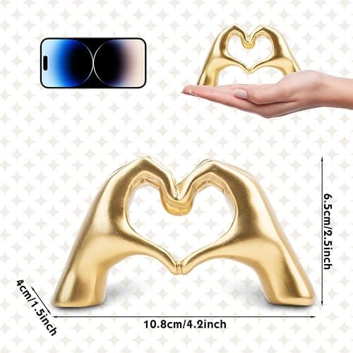 Dszemie Gold Ornaments For Living Room, Heart Hands Sculpture Bedroom Ornaments, Hand Love Gesture Statue Room Accessories, Loved Finger Sculpture Home Decoration Gifts For Women Men Girls Mom Bestie thumbnail 3