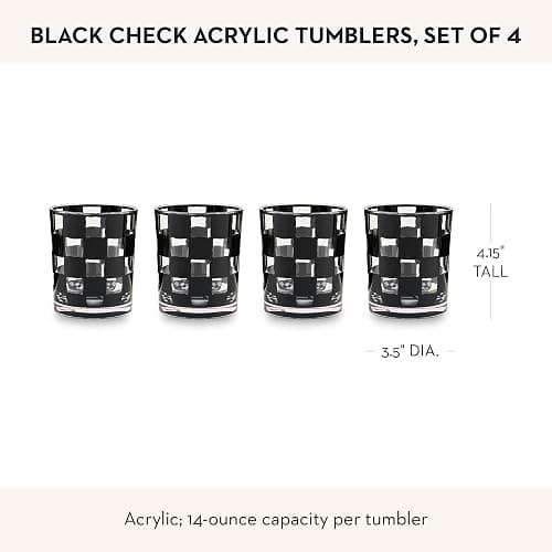 MACKENZIE-CHILDS Set of 4 Acrylic Tumblers, Open Tumbler Cups, Acrylic Cups, 14 Ounces, Black Check thumbnail 3