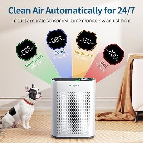 Air Purifier for Large Room, Cleans 2,400 ft² in 30 Mins, 3-Stage True HEPA, 360° Airflow, Large Touch Display Control, Real-Time Air Quality (PM2.5) Display, Ultra-Quiet 20dB Sleep Mode, HAP602 White thumbnail 2