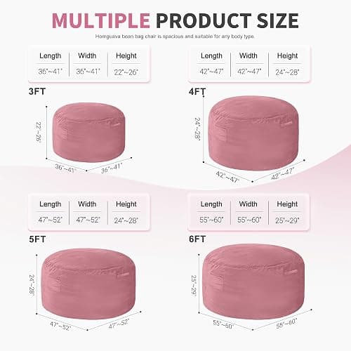 Homguava 4 FT Bean Bag Chair: 4' Bean Bags with Memory Foam Filled, Large Beanbag Chairs Soft Sofa with Dutch Velvet Cover-Dusty Pink - 4FT-44"x44"x24" - Dusty Pink thumbnail 2