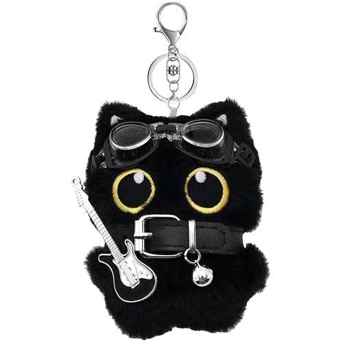TUCEWP Black Cat Keychain for Women Men Cute Y2k Plush Cat Bag Charm for Handbag Kawaii Birthday Halloween Christmas Gift - Image 1