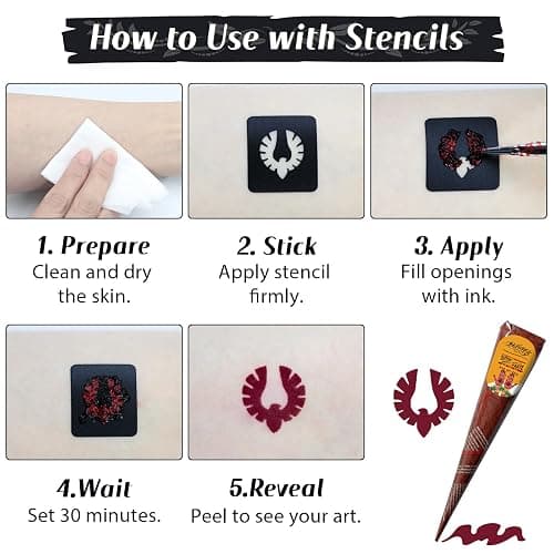 14 Pcs Temporary Tattoo Cone Kit, Tattoo Cones 3 Color (4 Black,4 Cherry Red,6 Reddish-Brown),India Body Art Skin Paint Tattoos Paste for Women, Men & Teens, Perfect for Festivals, Party & Gifts thumbnail 7
