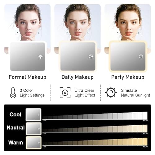 Jadazror Portable Travel Makeup Bag with Lighted Mirror, 3 Color Brightness, Beige thumbnail 3