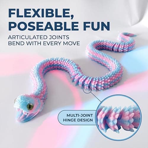 Dpcirk 35.5in Oversized 3D Printed Snake Model with Movable Teeth(Rainbow) | and flexible joints, reptile animal figurine, boy toys age 6-8,Articulated Fidget Toy thumbnail 6