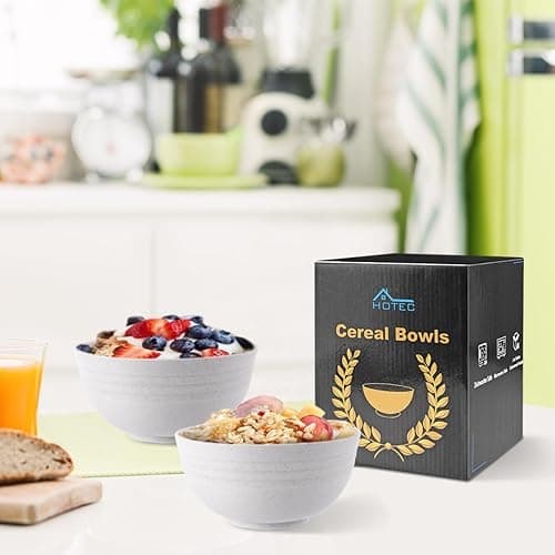 HOTEC Unbreakable Wheat Straw Cereal Bowls - Microwave & Dishwasher Safe Soup and Salad Bowls BPA Free, Set of 8, 26oz, White - White thumbnail 2