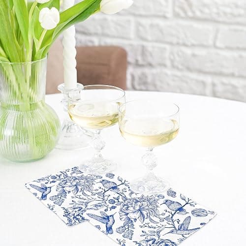 JarThenaAMCS 50Pcs Floral Bird Cocktail Paper Napkin Blue and White Disposable Napkin Vintage Flower Beverage Napkin for Spring Summer Birthday Party Table Decor Supplies thumbnail 6