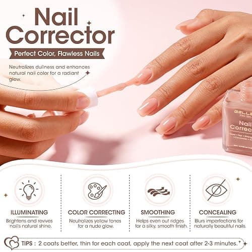 GELLEN Nail Corrector Polish Tinted Sheer Nude, Enhance Natural Look | Toxin HEMA Free One Stop Nail Polish, No Base Top & Lamp Needed | Corrects & Strengthens Weak Brittle Uneven Discolored Nails thumbnail 6