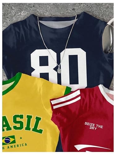 SHENHE Girl's 3 Pack Graphic Tees Y2k Beach Floral T Shirt Short Sleeve Fitted Aesthetic Shirts thumbnail 2