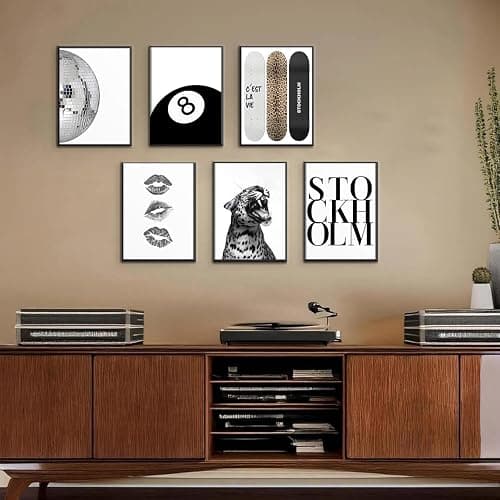 Liacxony Stockholm Leopard Set of 6 Wall Art Posters Set Black and White Cheetah Fashion Print Preppy Room Painting Picture Wall Decor for Bedroom Dorm Teen Girls Apartment Decor 8x10 Unframed thumbnail 4