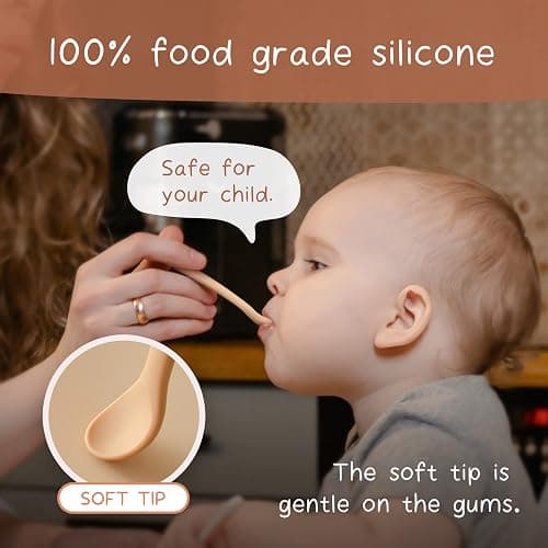 Moonkie Silicone Baby Spoons Set of 4, Two Sizes Feeding Spoon for First Stage 4+ Months, Baby Utensils, Toddler Led Weaning Spoons, Bendable, Chewproof & Boil-proof(Without Case) thumbnail 4
