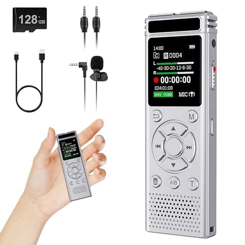 136GB Digital Voice Recorder with Playback,9000 Hours Audio Recording Device,Voice Activated Recorder with Noise Reduction,A-B Repeat,Mp3 Player&Password for Lectures/Meeting/Classes/Interviews,Silver - Image 1