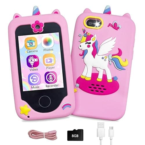 AOOKYMEL Kids Smart Phone Toys, Unicorns Gifts for Girls Age 6-8, Touchscreen MP3 Player Learning Toys with Dual Camera, Chrismas Birthday Gifts for 3 4 5 7 9 Years Old Kids with 8G SD Card (PH05U) - Image 1