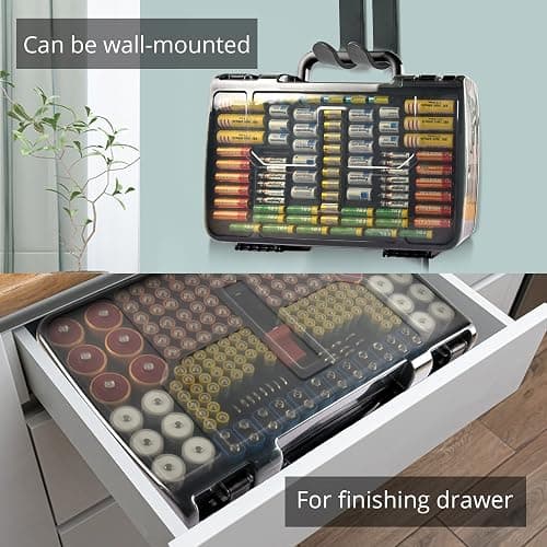 Aptbyte Battery Organizer Storage Holder Box Case with Tester- 269 Batteries Double-Sided Variety Pack, Holds AA AAA 4A C D Cell 9V 3V Lithium LR44 CR2 CR123 CR1632 18650 Button- Grey thumbnail 8