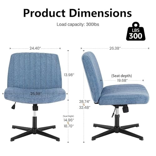 DUMOS Criss Cross Legged Chair Wide Comfy Home Office Desk Seat, No Wheels Armless Computer Task Seating, Swivel Vanity Chair Height Adjustable for Makeup Bedroom, Fabric Blue thumbnail 2