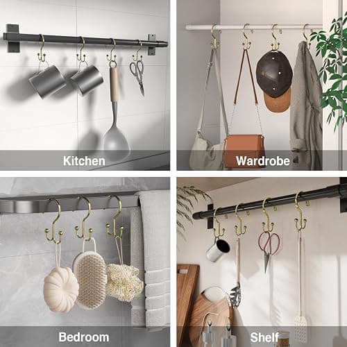 Shower Curtain Hooks, OEH Shower Curtain Rings, Gold Shower Curtain Hooks Rust Proof, Decorative Double Shower Hooks for Shower Curtain, Anti-Drop Shower Rings for Curtain & Liners, Gold, 12Pack thumbnail 8