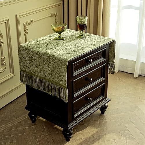 Utobanh French Sage Green Nightstand Tablecloth - European Style Long Tassels Bedside Table Cover/Bedside Table Cloth/Bedside Table dust Cover - Image 1