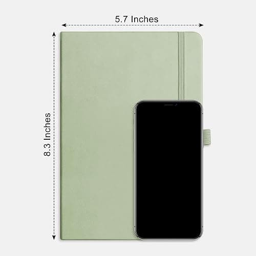 RETTACY Lined Journal Notebook, 192 Numbered Pages, A5 Medium Size (5.7'' x 8.3''), for Men & Women, Journaling, Writing, Work & Office, Leather Hardcover, 100 GSM Thick Paper (Light Green) thumbnail 9