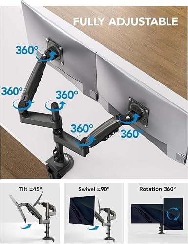 HUANUO 17-32 Inch Dual Monitor Stand, Vertical Dual Monitor Mount, Monitor Stand 2 Monitors, Ergonomic Adjustable Tilt/Swivel/Rotate, Weight Max 19.8 lbs, VESA 75/100mm thumbnail 4