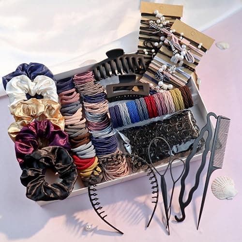 Hair Accessories Set for Women, Ponytail Holders, Hair Scrunchies, Hairbands, Scrunchy Hair Ties, Multicolour Colors and Styles (1149PCS(Dark color) thumbnail 8