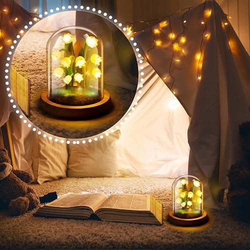 Hortsun Lily of The Valley Flower Gifts for Women Glass Lily of The Valley Flower Decor Lamp for Women Birthday Anniversary Valentine Mother's Day Thanksgiving Christmas thumbnail 6