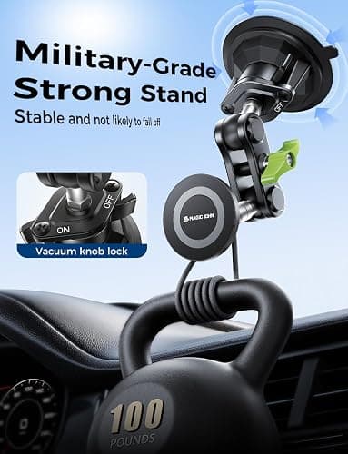 MAGIC JOHN Magnetic Car Phone Holder [Strong Suction&Strong Magnetic] 360° Adjustable Car Phone Mount for Windshield, Ultra-Durable Metal, Suction Cup Car Phone Mount for iPhone Samsung All Smartphone thumbnail 6