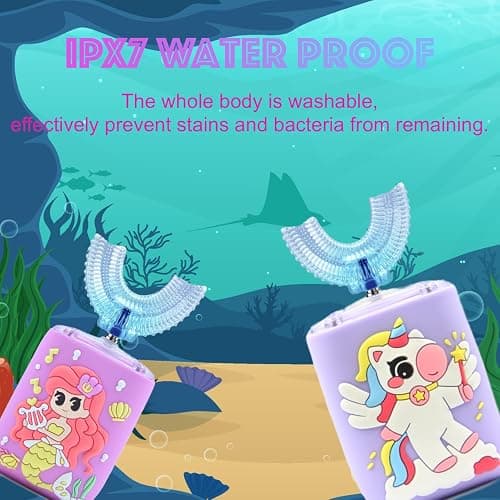 Geacker Kids Electric Toothbrush, U Shaped Toothbrush Kids Sonic Automatic Brush with Cup 5 Brush Head 6 Sonic Clean Modes IPX7 Waterproof Rechargeable Smart Timer for Children 8-13 Unicorn Design thumbnail 7
