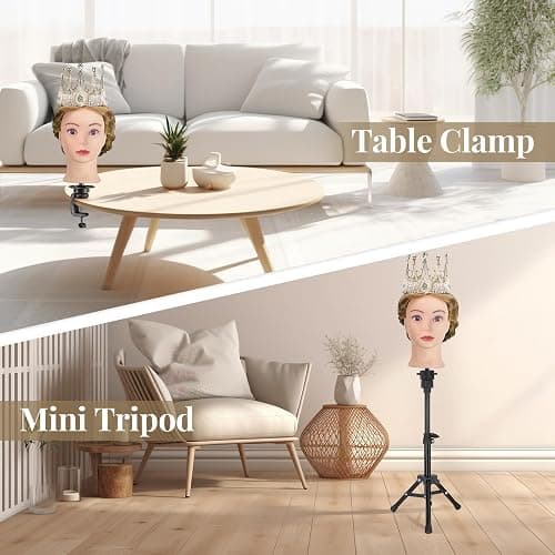 28 Inch Mannequin Head 80% Human Hair with Tripod Stand,Mannequin Cosmetology Manikin Practice Doll Head with stand,Braiding Hairdressing Head for Hair Styling with Table Clamp + DIY Hair Styling Set thumbnail 4