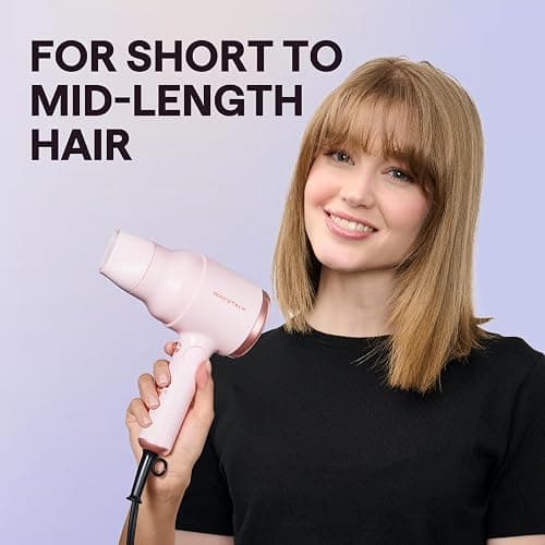 Wavytalk Blow Dryer with Diffuser, Mini Hair Dryer with Folding Handle, 1600W Quiet Lightweight Hairdryer with Diffuser Compact Design, Pinky White thumbnail 2