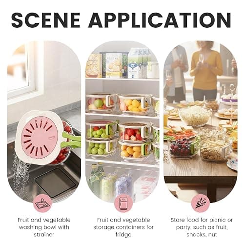 2-Pack Plastic Colander Strainer with Adjustable Vent Lid, Fridge Storage Container and Food Organizer Bin, Multi-use Veggie Tray Fruit Platter for Party thumbnail 2