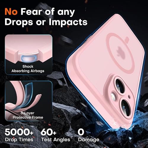 TOCOL for iPhone 15 Case, Compatible with MagSafe, Light Pink | Built-in Magnets, Full Camera & Military-Grade Protection, Anti-Slip Shockproof Translucent Matte Back Phone Cover thumbnail 5