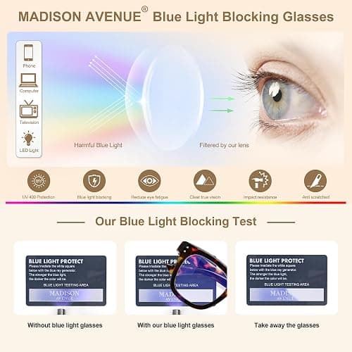 Madison Avenue Women Blue Light Glasses,Oversize Blue Light Blocker for Women, Anti Eyestrain & UV Protection Computer Eyeglasses Hanna (Tortoiseshell) thumbnail 6