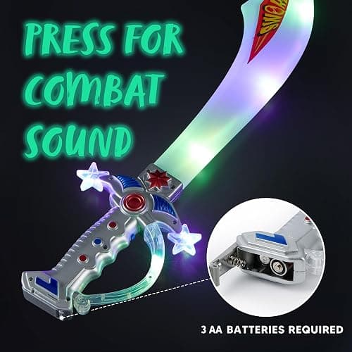 JOYIN 2 Deluxe Pirate 19.5" LED Light Up Flashing Buccaneer Swords with Motion Activated Clanging Sounds for Realistic Play, Halloween Party, by Spooktacular Creations thumbnail 4