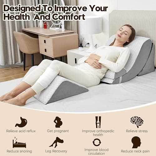 PIASHJOY 4pcs Wedge Pillow Set for After Surgery,Bed Wedge Pillows for Sleeping for Relief of Body Back and Leg Pain, 45 Degree Wedge Pillow for Acid Reflux Relief and Anti-snoring thumbnail 4