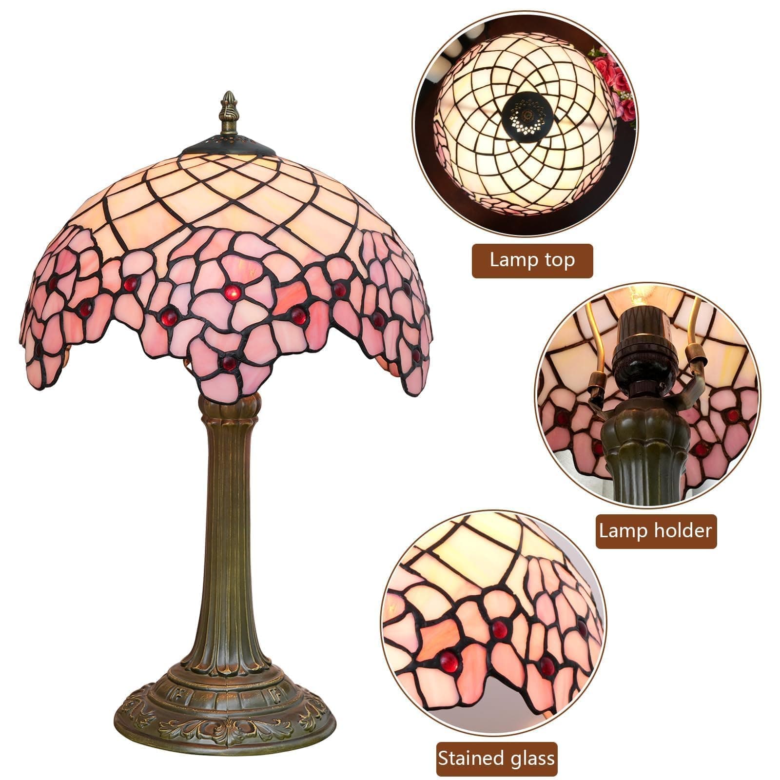 Tiffany Lampshade, Bedside Lamp, Stained Glass for Bedroom, Dorm, Living Room and Kitchen, Cute Home Aesthetic Decoration Gift, Cherry Blossom thumbnail 6