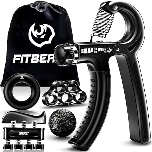 FitBeast Handtrainer Fingertrainer, Griffkraft Trainer Trainingsset - 5er-Pack, Verstellbarer Grip Trainer, Finger Trainingsgerät, Handgelenk Trainer, Trainingsring & Stressabbau-Griffkugel - Schwarz - Image 1