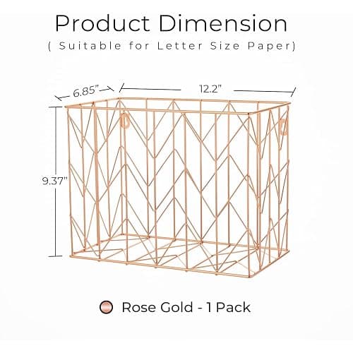 Y YOMA Hanging File Organizer, Letter Size Rose Gold Metal Desk File Crate Storage Basket for Home Office, 1 Pack, with Coco Mocha Standard + Extra Capacity Hanging Folder Set thumbnail 8