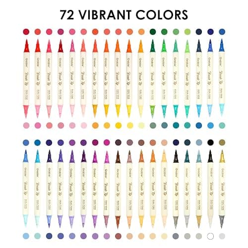 Grabie 72 Colors Acrylic Paint Markers, 36 Pack Dual Tip Soft Brush Acrylic Markers, Water-Based Paint Pens for Paper, Rock Painting, Wood, Canvas, Glass, Fabric, DIY Craft Art Supplies for All Ages thumbnail 6
