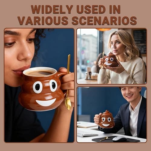 Funny Poop Coffee Mug with Spoon, Ceramic Coffee Cup with Lid and Handle, 400ML Unique Mug for Men, Women, Gifts, Tea, Office Daily Drinking and Friends(Style A) thumbnail 5