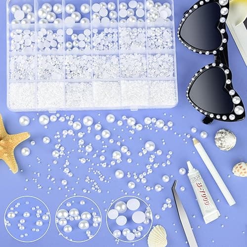 NACHLYNN 12000 Pcs Flat Back Pearl 8 Sizes Flatback Pearl Beads Half Pearl Bead Half Round Pearls for Crafts Embellishment Shoes DIY Phone Case Making - white thumbnail 5