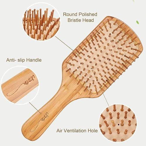 Bamboo Hair Brush and Combs for Long, Thick, Curly, Wavy, Dry or Damaged Hair - Reducing Breakage, Frizz and Tangles thumbnail 2