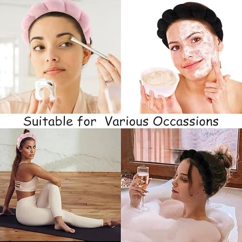 Chanaco Spa Headband and Wrist Bands for Women, Skincare HairBands Wrist Towels, Face Wash Hair Wraps Non Slip, Thick Facial Accessories for Makeup, Bath Shower Teen Girl Gifts Trendy Stuff thumbnail 4