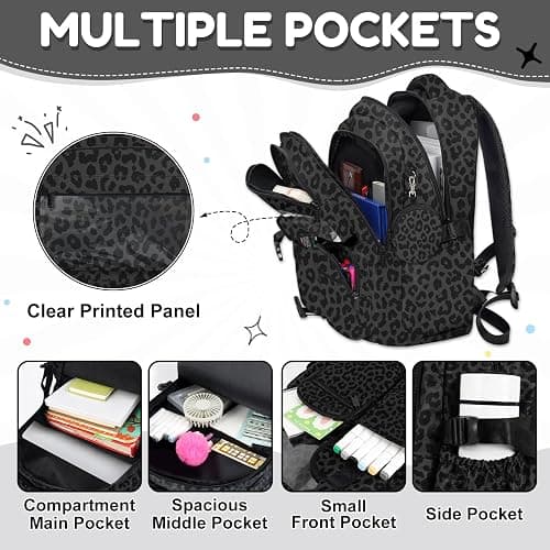 Fihevur Leopard Backpack Set for Girls Boys, School Backpack with Lunch Box and Pencil Case Coin Purse, School Bookbag for Kids Kindergarten Elementary thumbnail 4