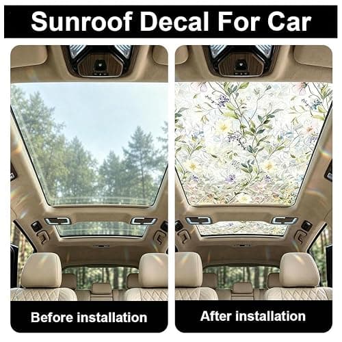 Stained Vintage Sunroof Decal for Car,17.72 × 47.24in Flower/Plant Decal Film Floral Rainbow Effect, Static Clings Stained Glass Window Privacy Film,Sun Protection for Living Room, Car Sunroof thumbnail 2