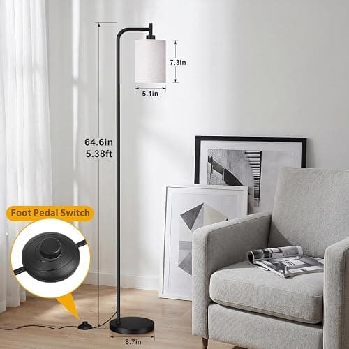 Ziisee 64" Floor Lamp with Remote Control, Dimmable Tall Standing Lamps for Living Room Bedroom Office Corner, 9W LED Bulb Included, Foot Pedal Switch, Beige Shade Black Pole thumbnail 6