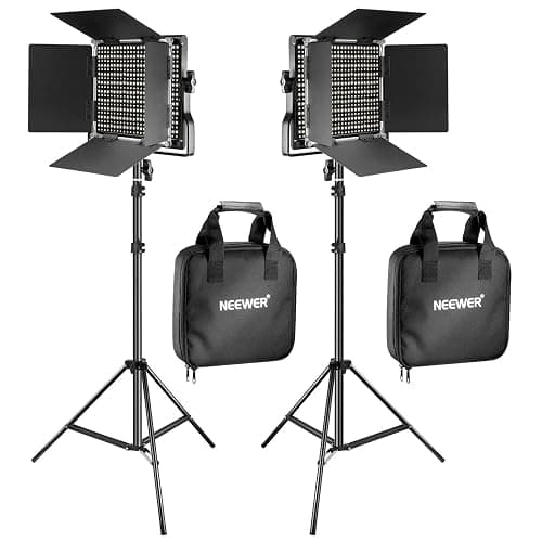 NEEWER 2 Pack Bi Color 660 LED Video Light Kit: (2) 3200-5600K CRI 96+ Dimmable Light with U Bracket and Barndoor, (2) 75" Tripod Stand Key Lighting for Studio Photography Streaming Recording (Black) - Image 1