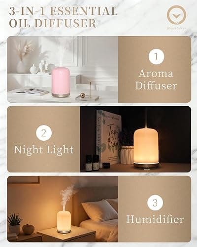 Essential Oil Diffuser - 2.4MHz Ultrasonic Ceramic Diffuser with Pulse/Continuous Mist & Night Light, Waterless Auto-Off, Silent Aromatherapy Diffuser for Home, Office, Yoga, Spa, Gifts & Home Decor. thumbnail 2