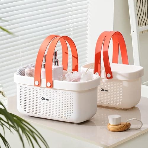JiatuA Plastic Storage Basket with Handle Portable Shower Caddy Tote Organizer Basket Bin for Bathroom Kitchen Dorm Room Bedroom, White thumbnail 7
