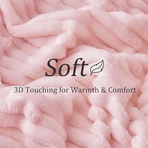 BEDELITE Throw Blanket for Couch - 300GSM Soft & Warm Fluffy Pink Blanket, Decorative and Giftable Striped Blankets for Women, Men, 50"x70" thumbnail 5