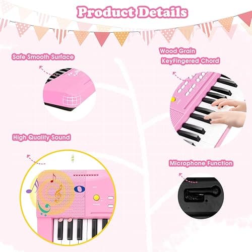 37 Keys Kid Toddler Toy Piano Keyboard Electric Pianos with Microphone thumbnail 6